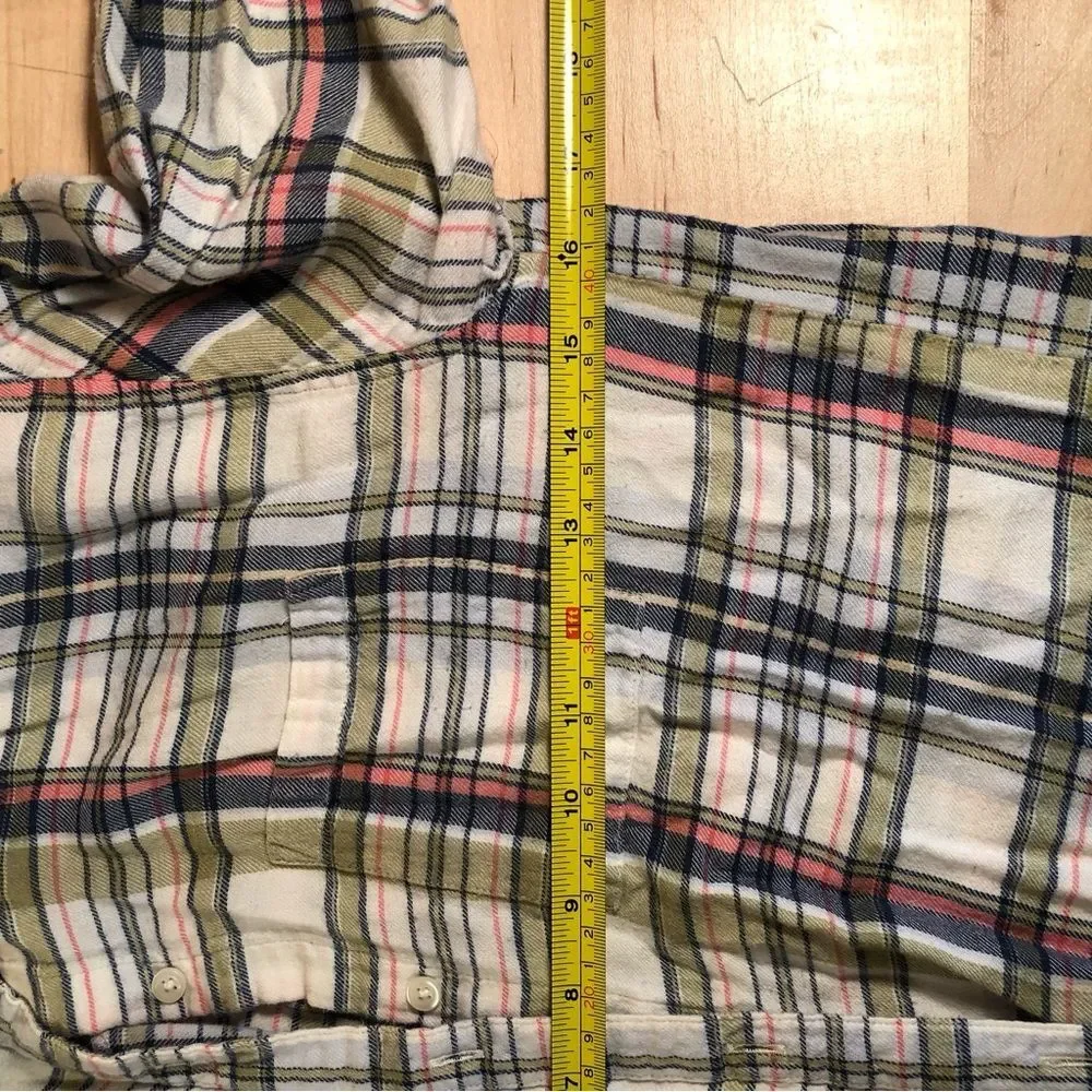 Old Navy Plaid Boyfriend Fit Button-Down Girl's Flannel - Size XL - White/Green